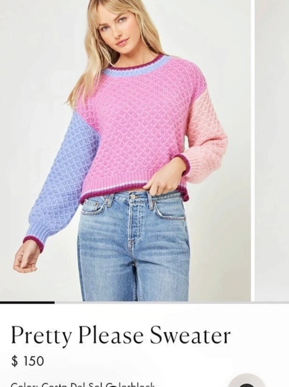 L*SPACE Pretty Please Pullover Color Block Sweater Size Large  NWT